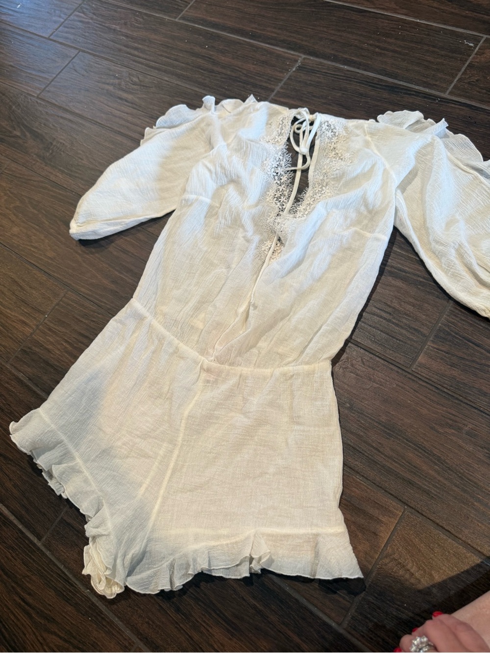 Victoria's Secret Cream Lace-Trim Sleep Romper